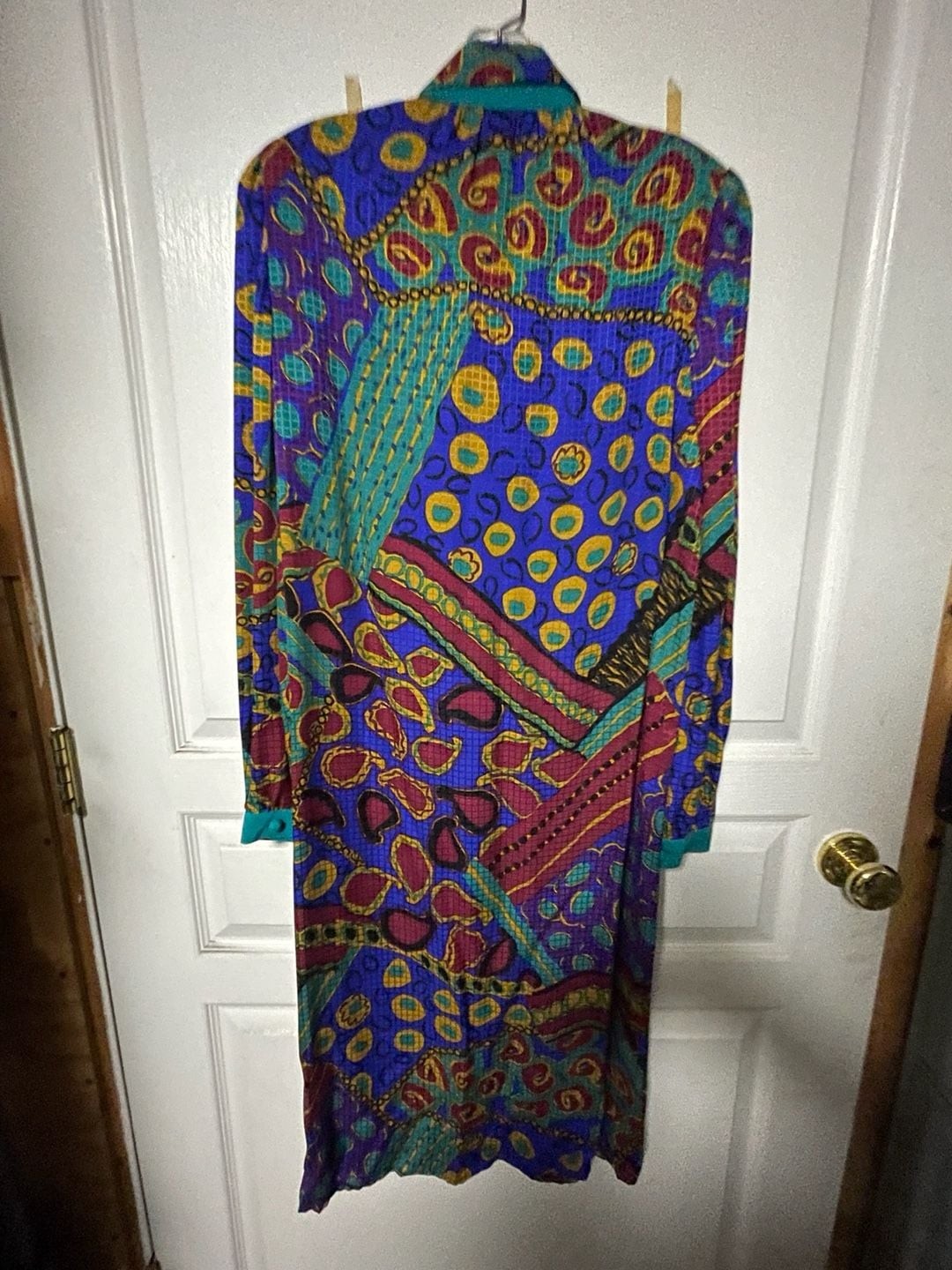 Vintage Mariko New York Multi-Colored Abstract Pattern Button-Down Midi Dress NE