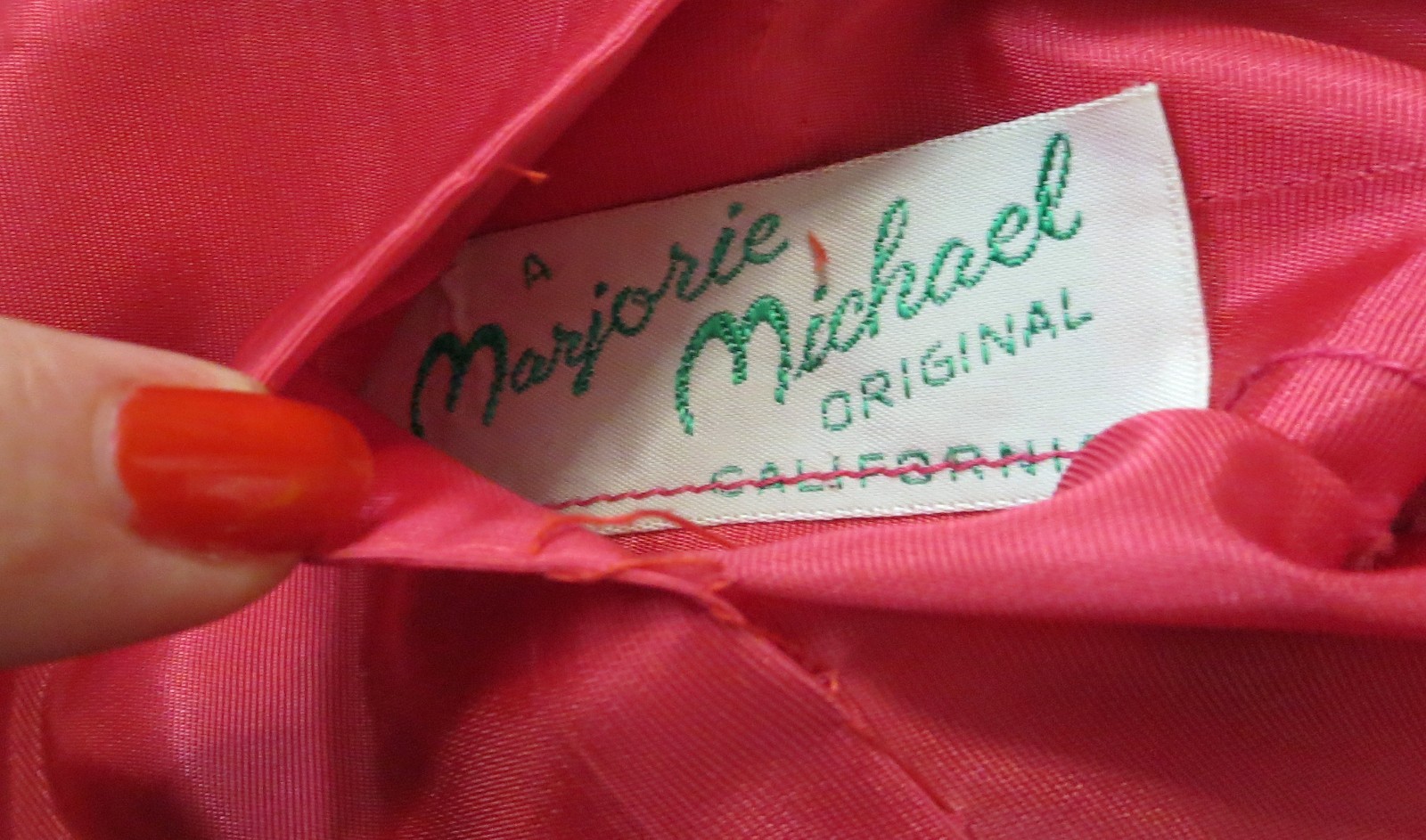 1950s 1960s Hot Pink 100% Silk Beaded Cocktail Party Dress Marjorie Michael S