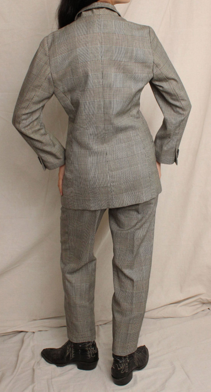 Loewe vintage 1970s houndstooth check suit ensemble jacket trousers grey plaid
