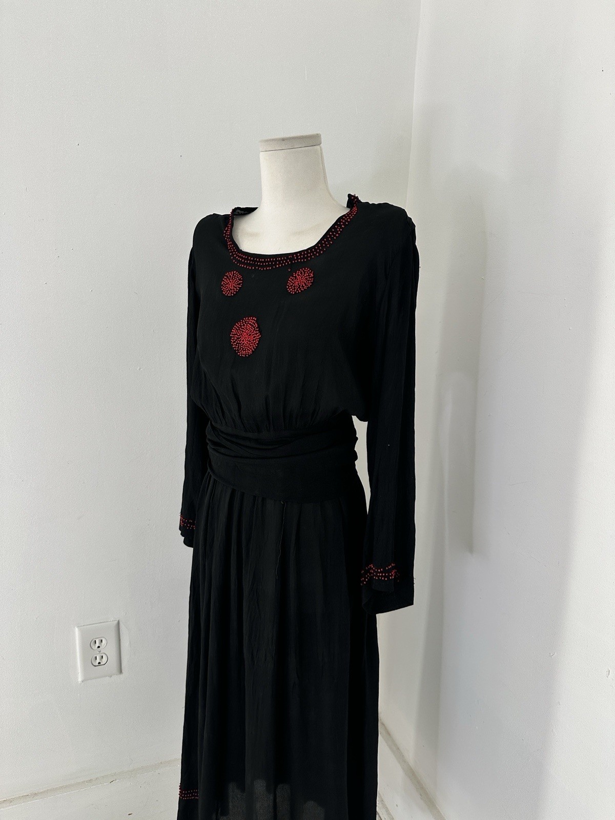 Antique Edwardian Black Silk Chiffon Beaded Dress