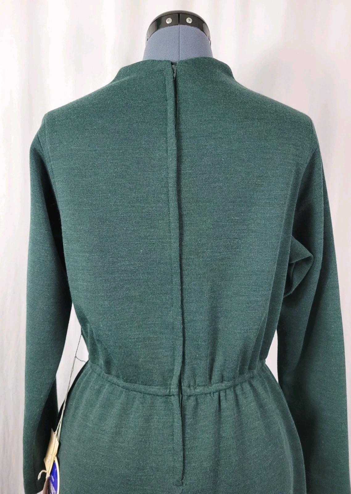 Vintage Tanner Green Wool Blend Blouson Dress w Elastic Waist Size 14
