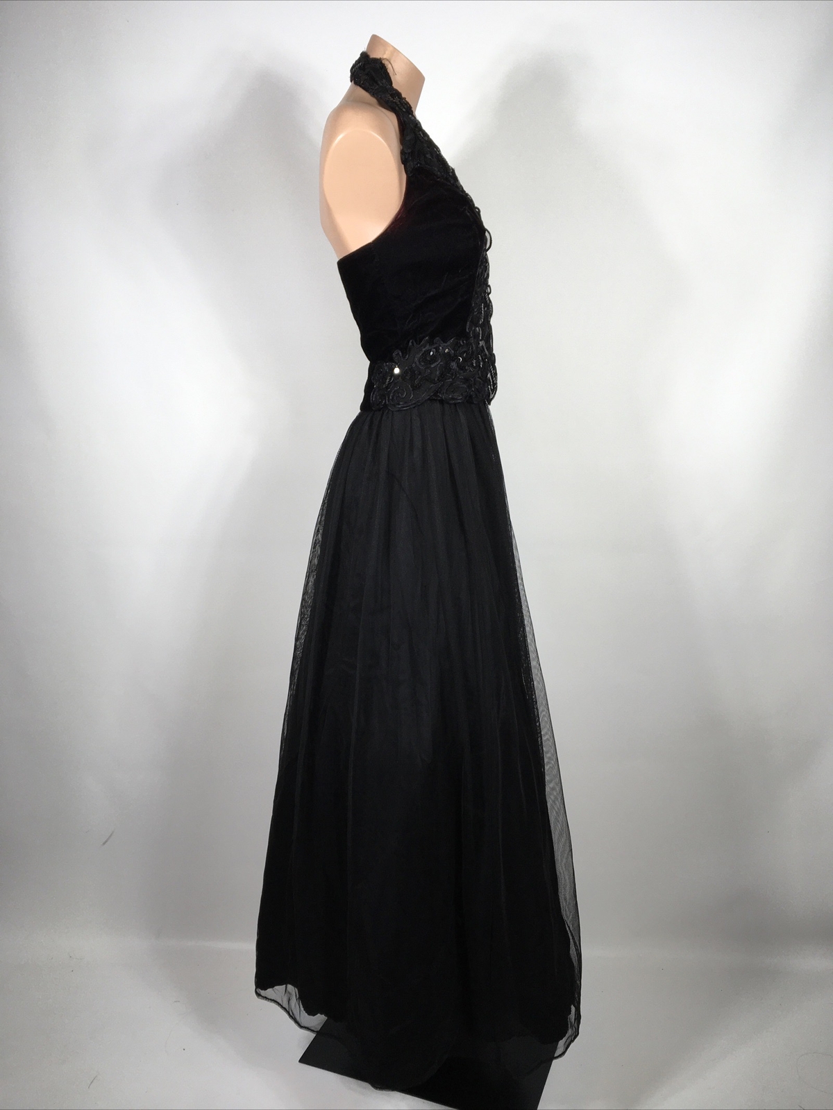 Vintage L.A. Glo 3/4 Goth Glam Party/Cocktail 2pc Halter Tulle Dress Prom y2k