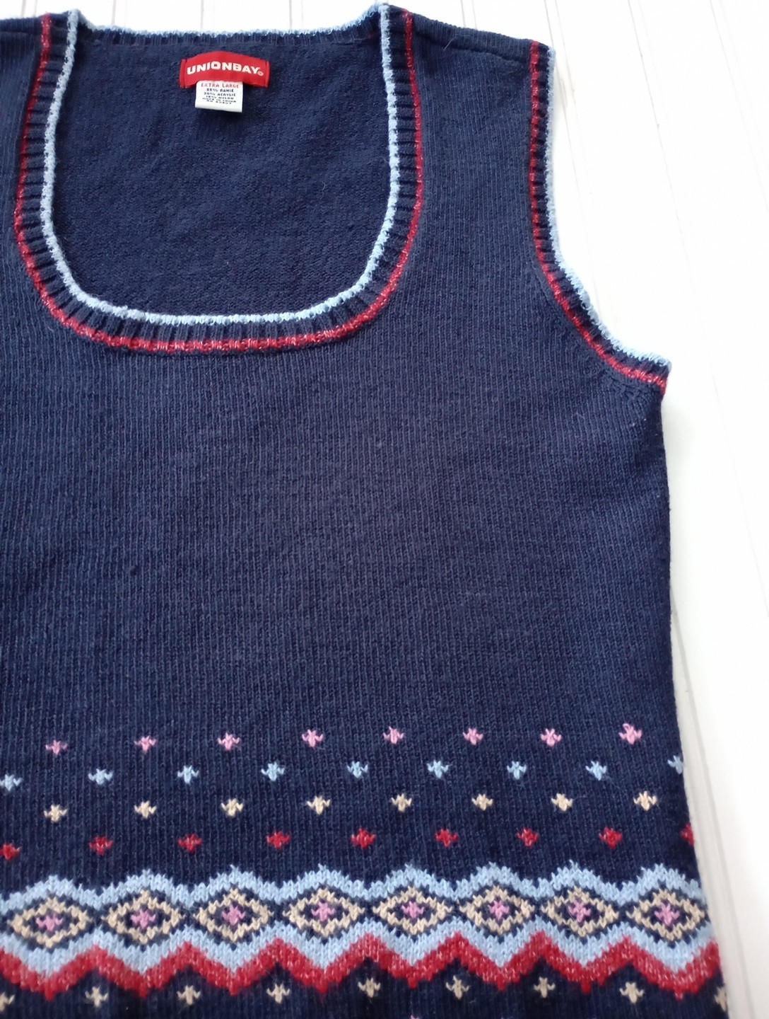 Vintage Unionbay Fair isle Knit Sweater Vest Women XL Preppy Retro Ramie READ