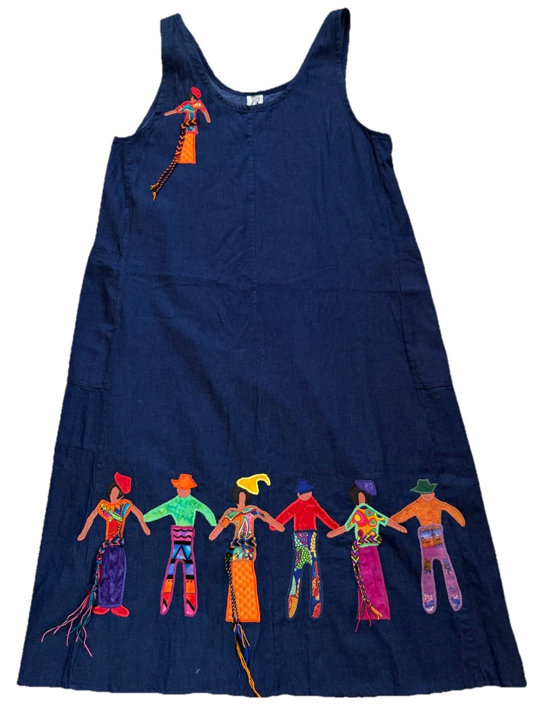 RARE VTG WOMEN’S ALFREDO’S WIFE BLUE DENIM Oversized Dress People Appliqué L/XL