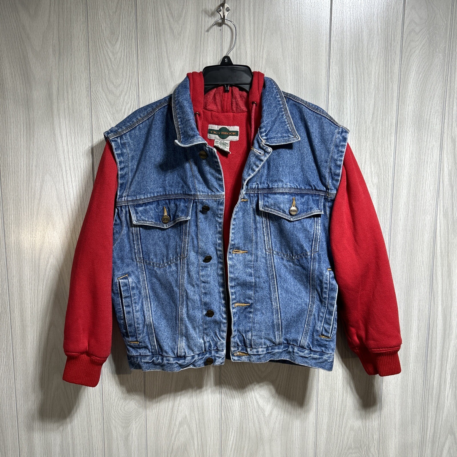Out Brook Vtg 90s Grunge Denim Jean Hoodie Vest Jacket Coat Women’s Size Medium