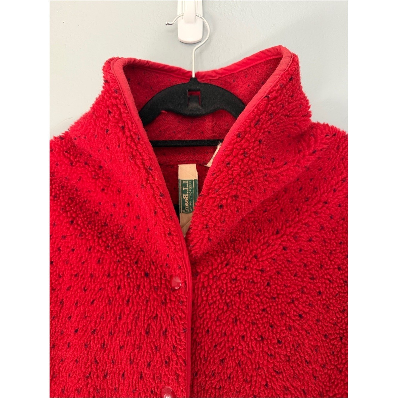 Vintage LL Bean Red Polka Dot Sherpa Fleece Jacket – Deep Pile Bomber Size M