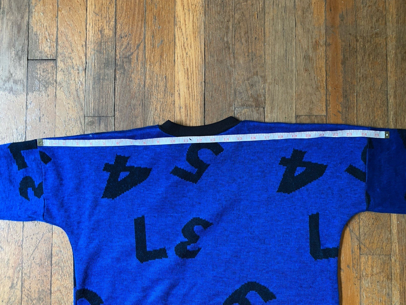 Vtg 80s Sears Graphic Number Knit Sweater Dress Small Blue Black New Wave USA