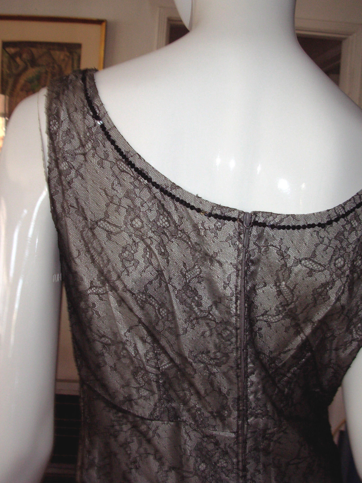 Vtg 50s 60s MOLSTAD & CO Dress 42 M Foral LACE Beaded JEWEL WIGGLE COCKTAIL Rare