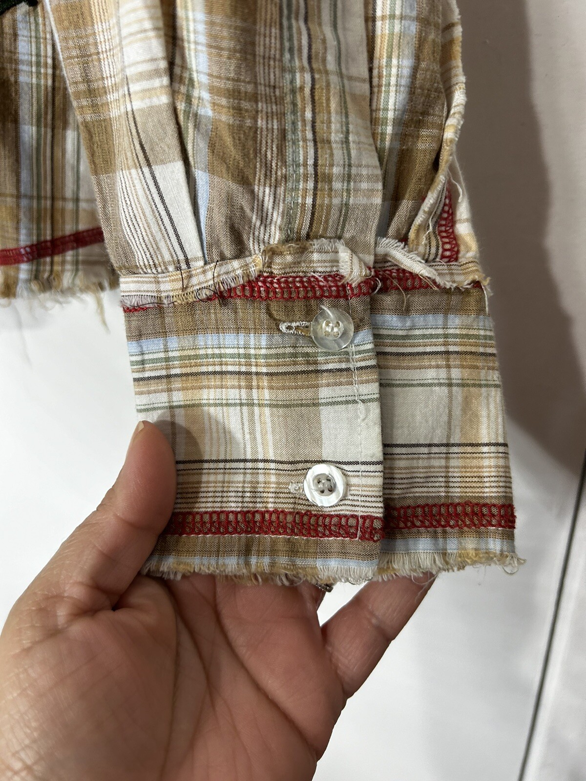Vintage Oliver Western Southwest Embroidered 100% Cotton Raw Hem Shirt Size L