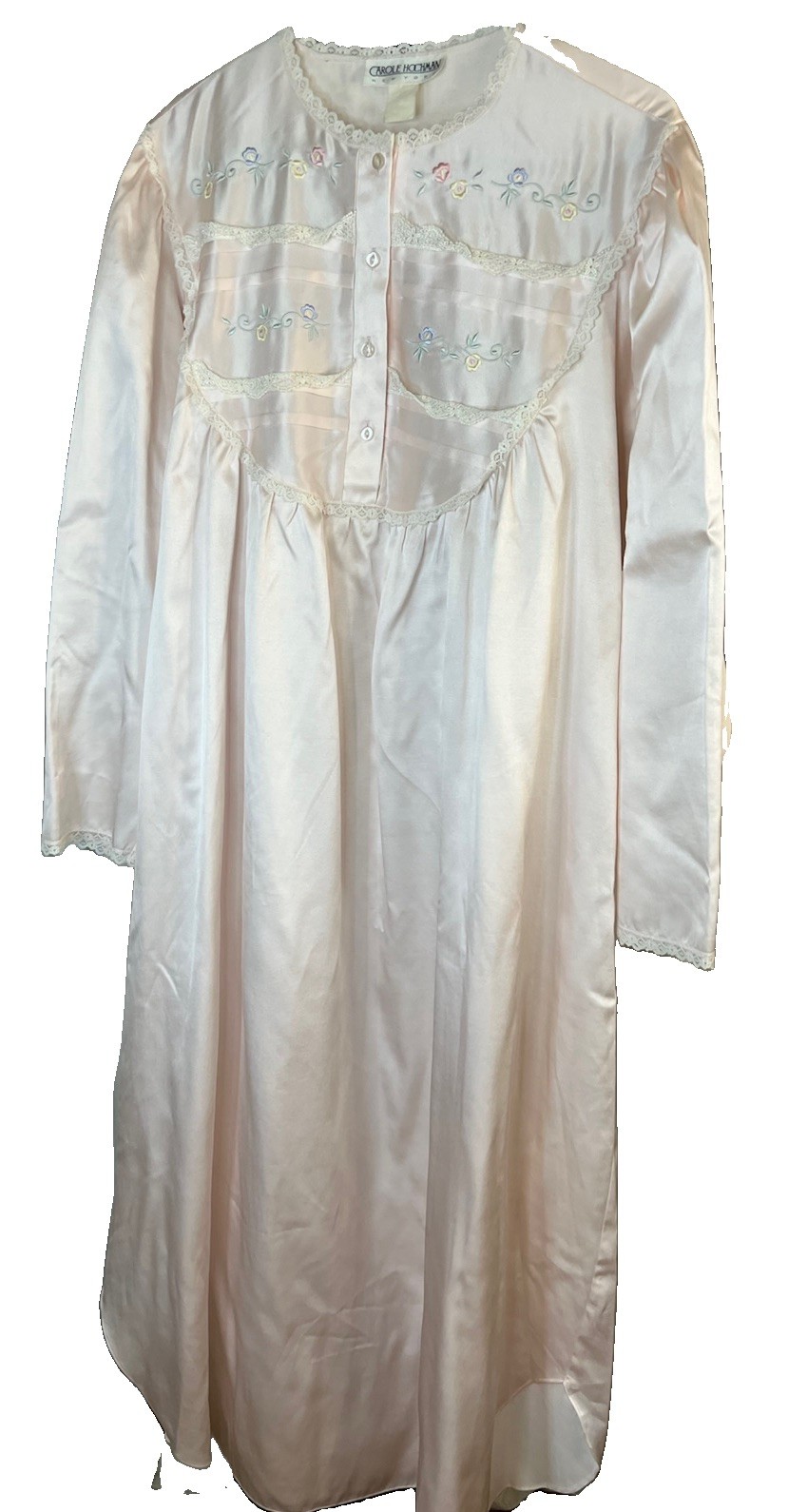 Carole Hochman Vintage 80’s Blush Satin Embroidered Lace Trim Nightgown L