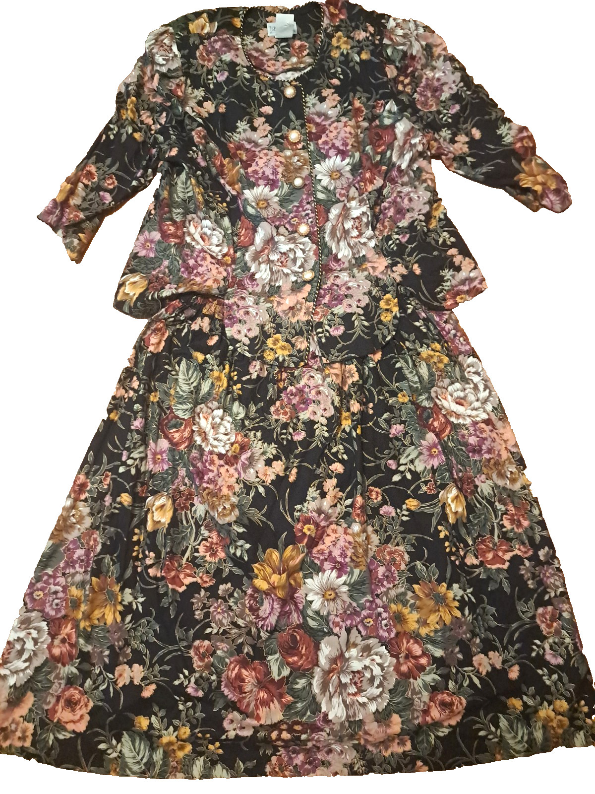 Vintage Miss Dorby Skirt Set Dark Floral Fairy Victorian Coquette Cottage 22W