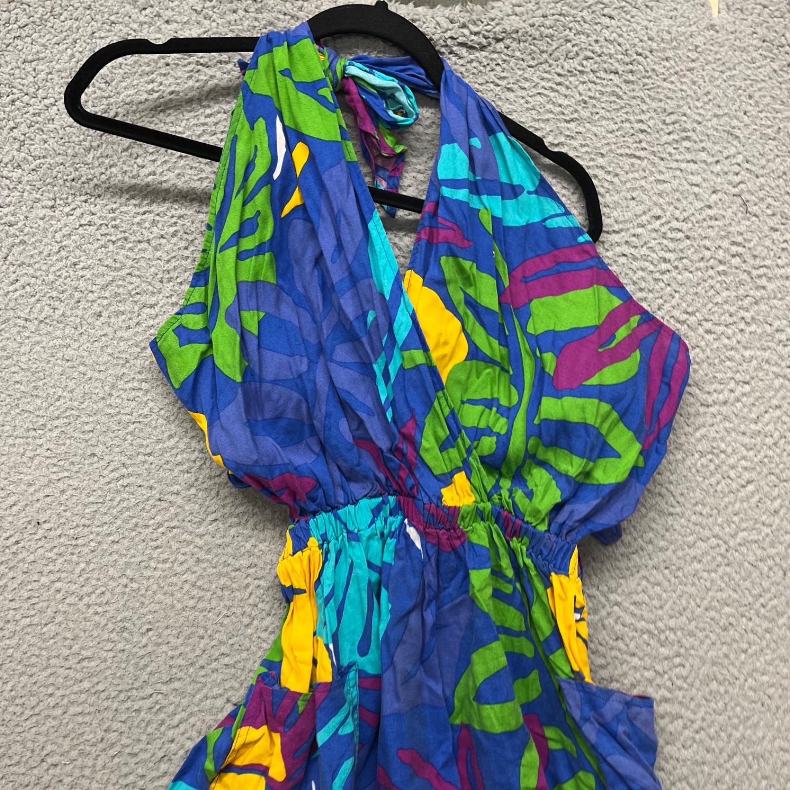 Vintage Tropical Halter Dress Womens S Colorful Hawaiian Resort Wear Retro Beach