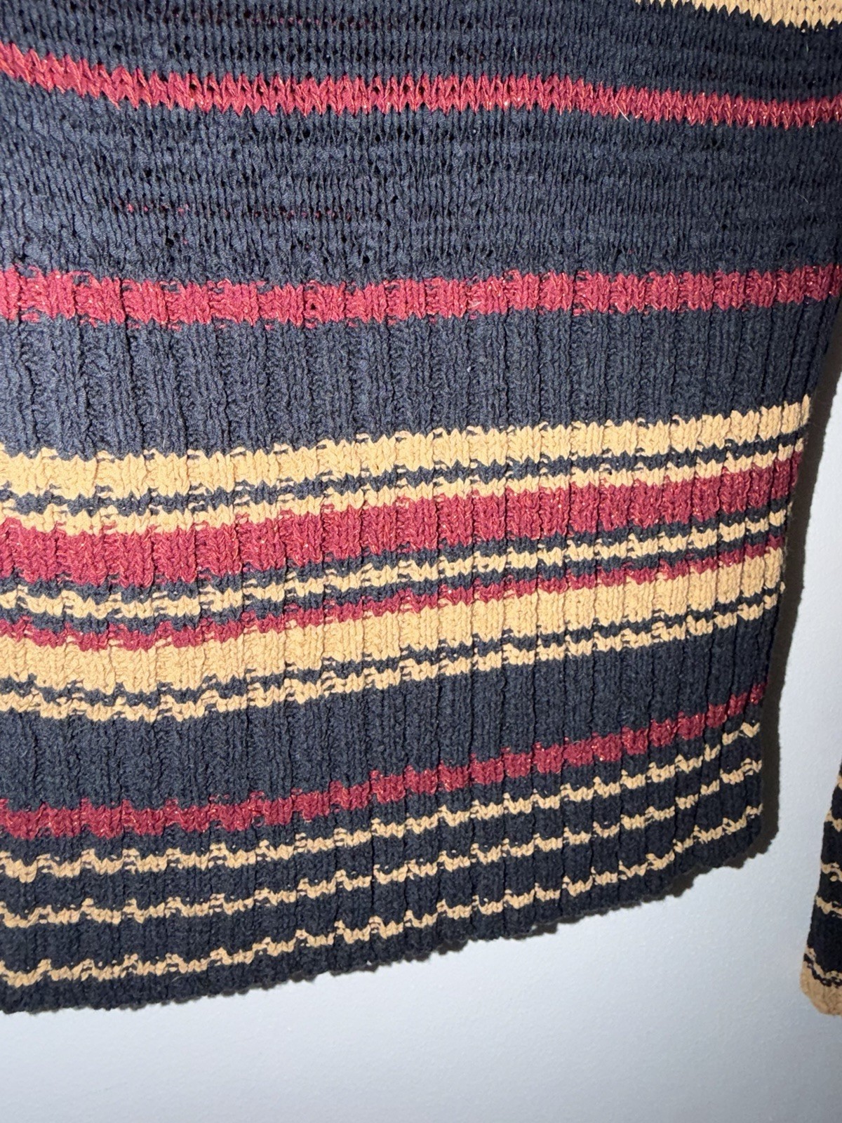 VTG Arden B Striped Metallic Acrylic Flare Sleeve cowl neck sweater top Shirt M
