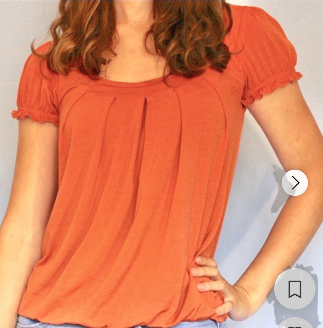 Vintage 90s IZ BYER Orange Babydoll Top Size M Ruffle Cap Sleeves Elastic Waist