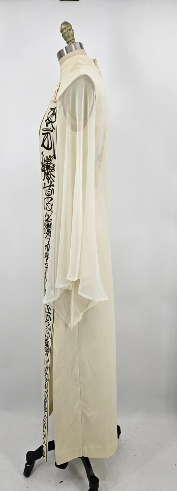 VTG Alfred Shaheen Maxi Dress Womens 10 Asian Inspired Sheer Bell Sleeves Slit