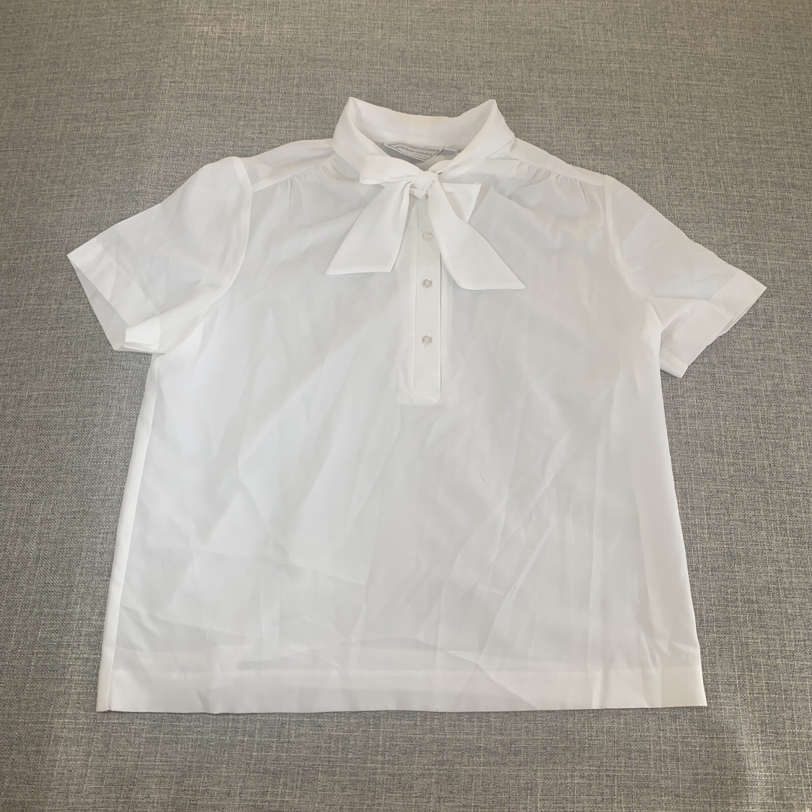 Vintage Donovan-Galvani Of Dallas White Blouse Size 20 BowTie USA *small stain*