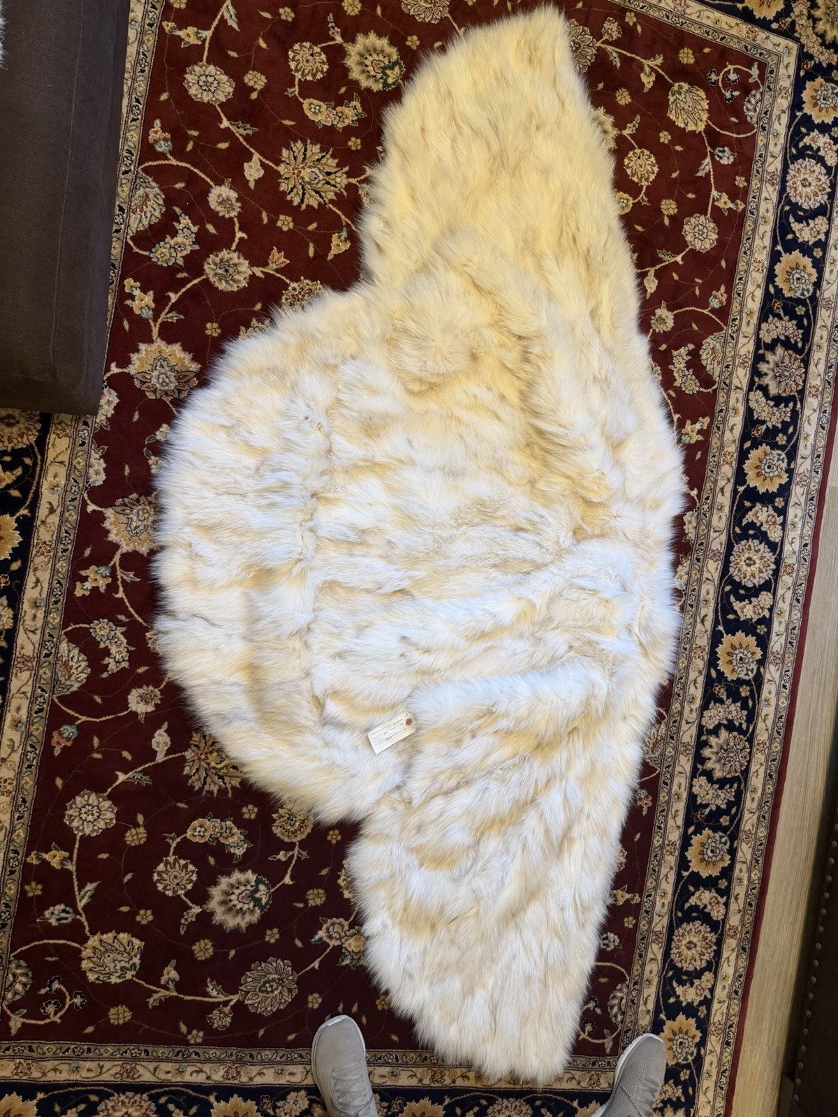 Preloved Ivory Blue Fox Fur Full Cape Oversized 82”