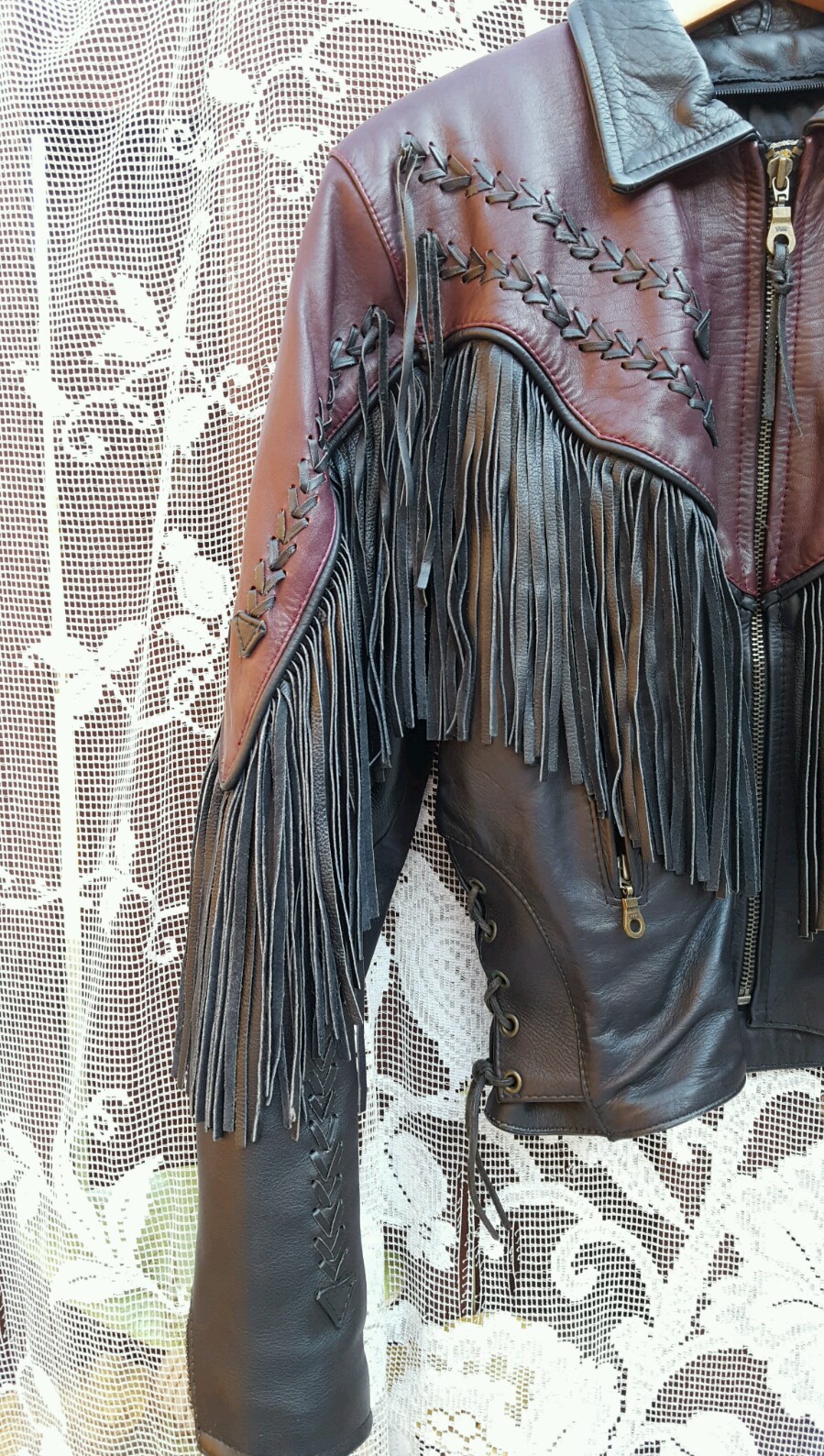 Vtg Boho Motorcycle Jacket Leather Jacket Fringe women’s Sz 10 M/L Mint Cond