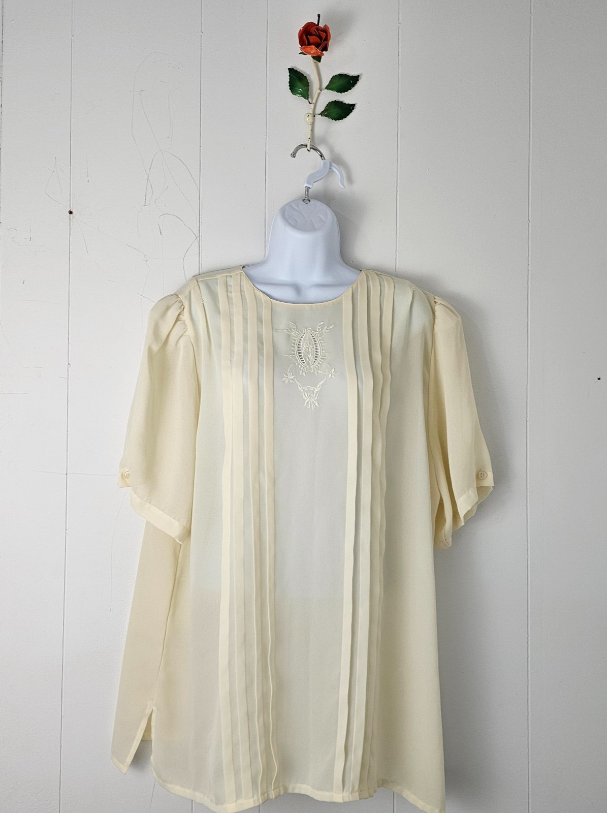 VTG 70s Off White Blouse Philippines Embroidered Poetcore Cottagecore XL 24 PTP