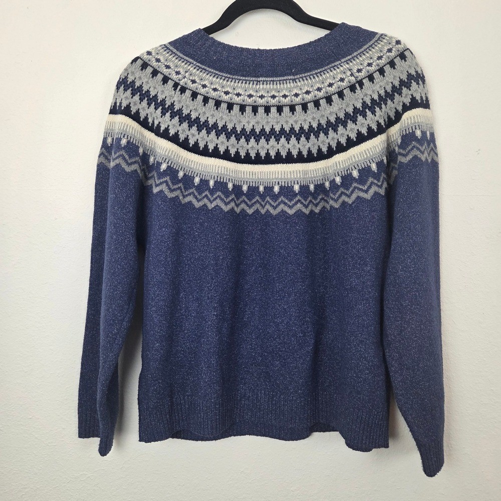 Weatherproof Vintage Sweater Womens Large Blue Fair Isle Crew Neck Pullover L