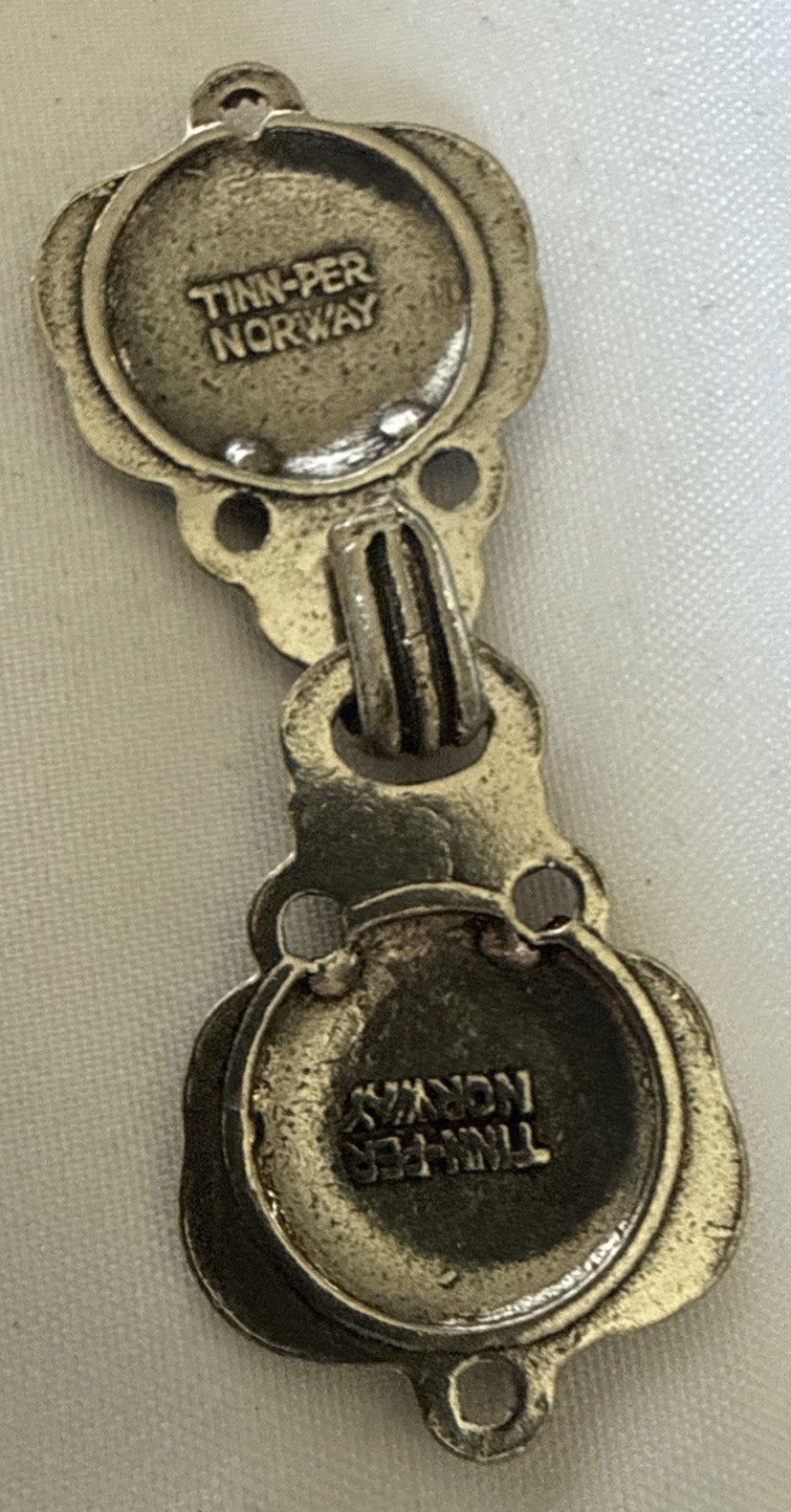 VINTAGE NORWEGIAN PEWTER SWEATER 2 CLASPS DRAGE DESIGN! Tinn-Per Co. Norway