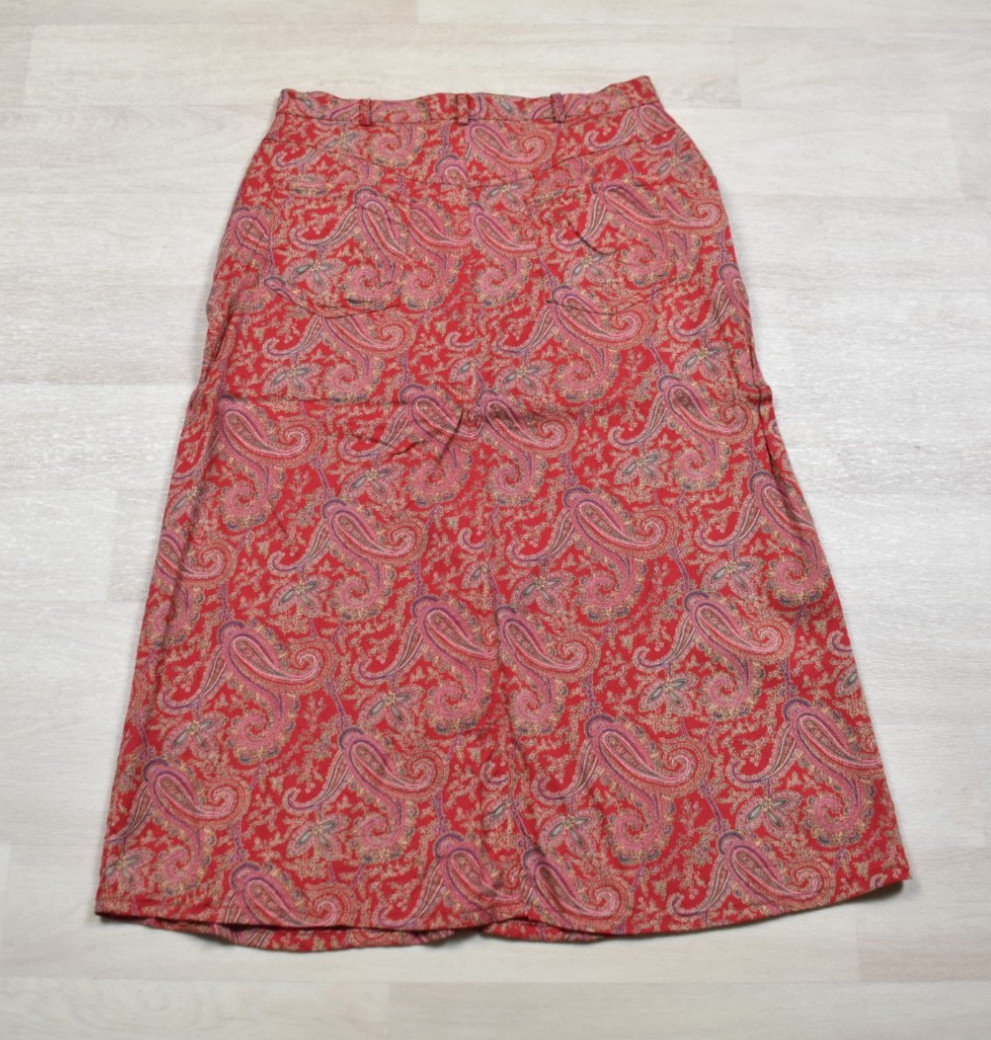 2000s Crazy Horse Womens 100% Rayon Long Midi Skirt Red Paisley Boho 12 VTG