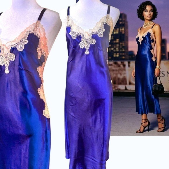 ✨ VINTAGE 90s JONES NEW YORK ELECTRIC BLUE SLIP DRESS M✨