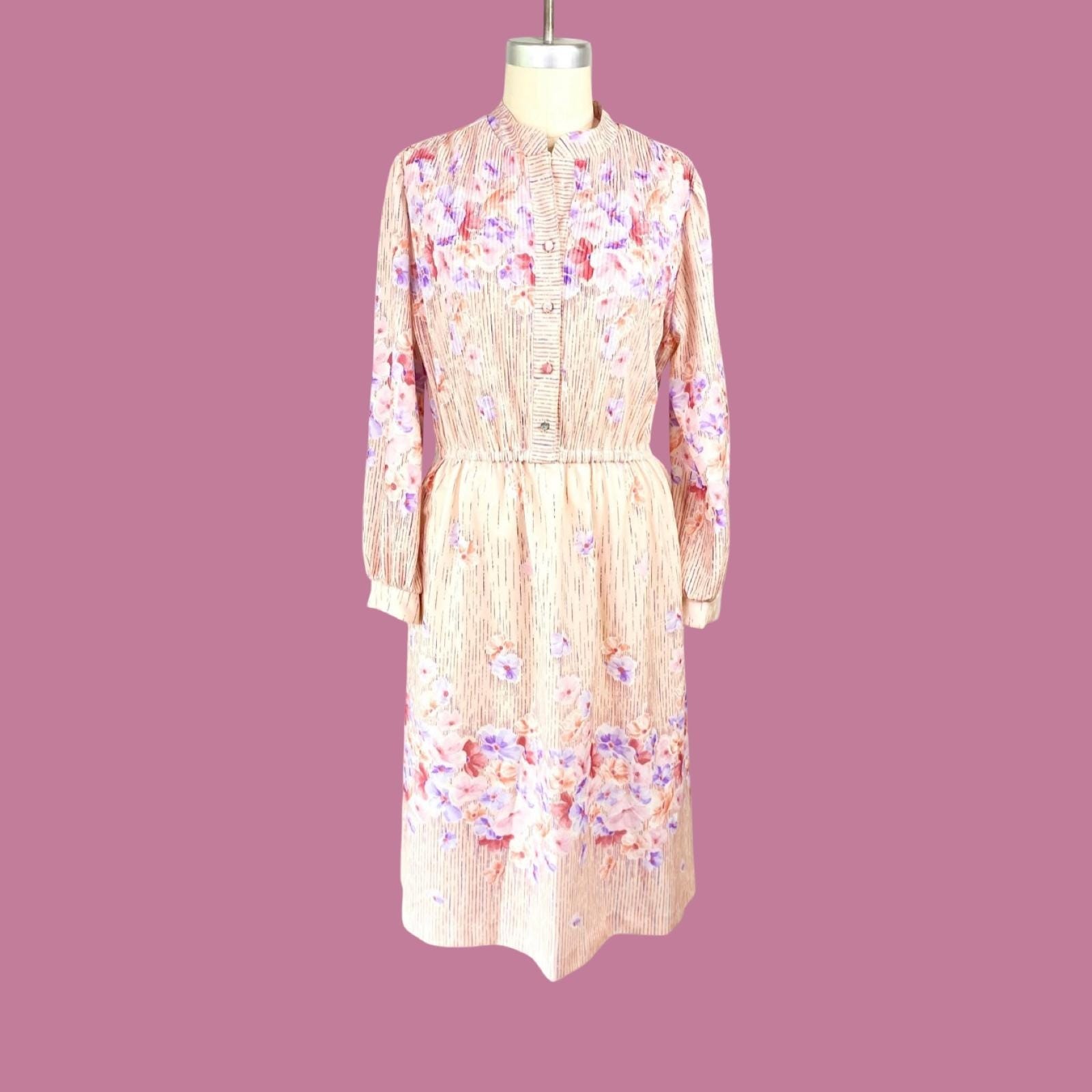 Vintage 1960s Pastel Floral Flowy Day Dress, Whimsy, Size Large