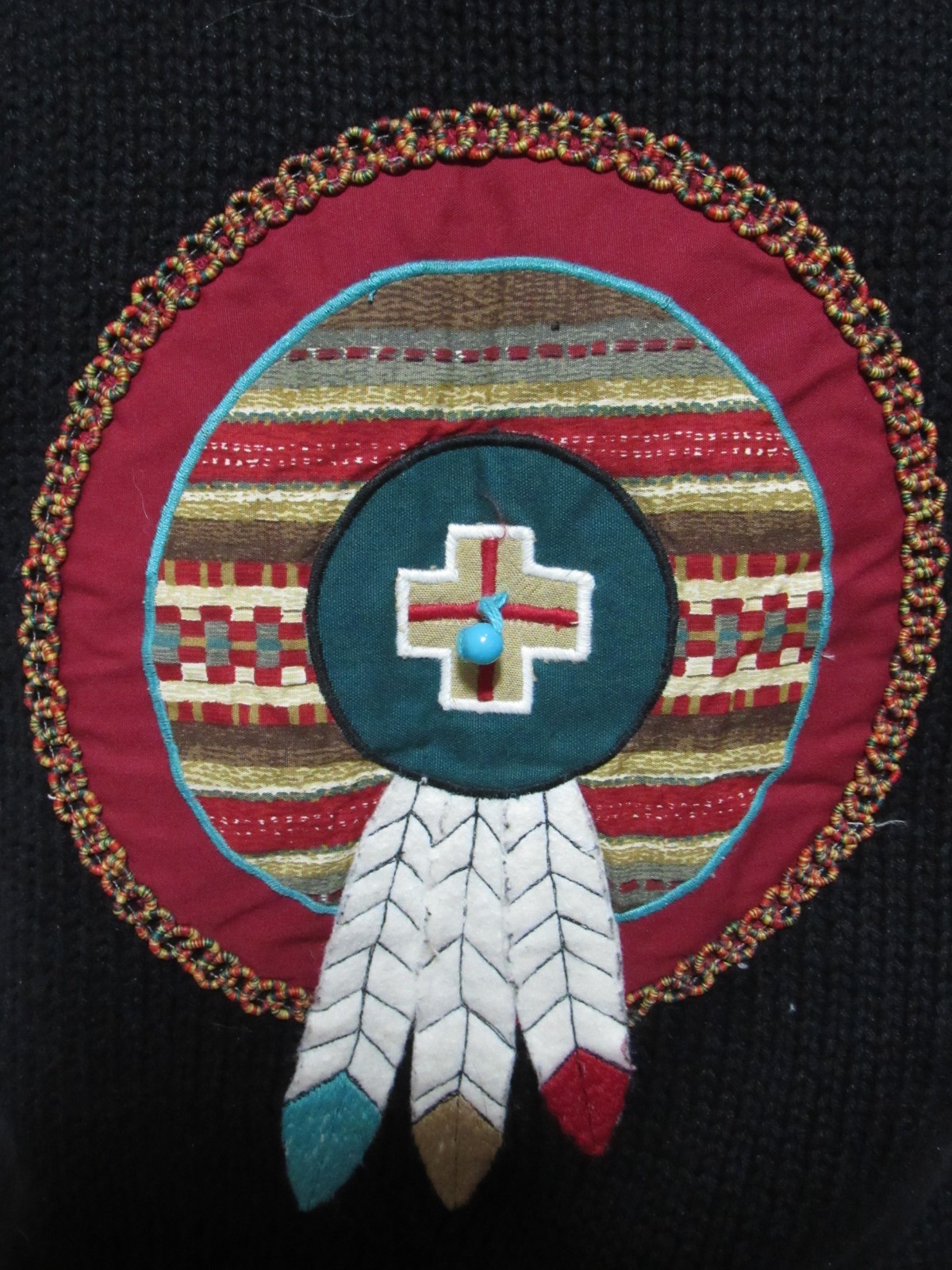 VTG Sharon Young Native American Black Sweater Vest TeePee Headdress Fringe S