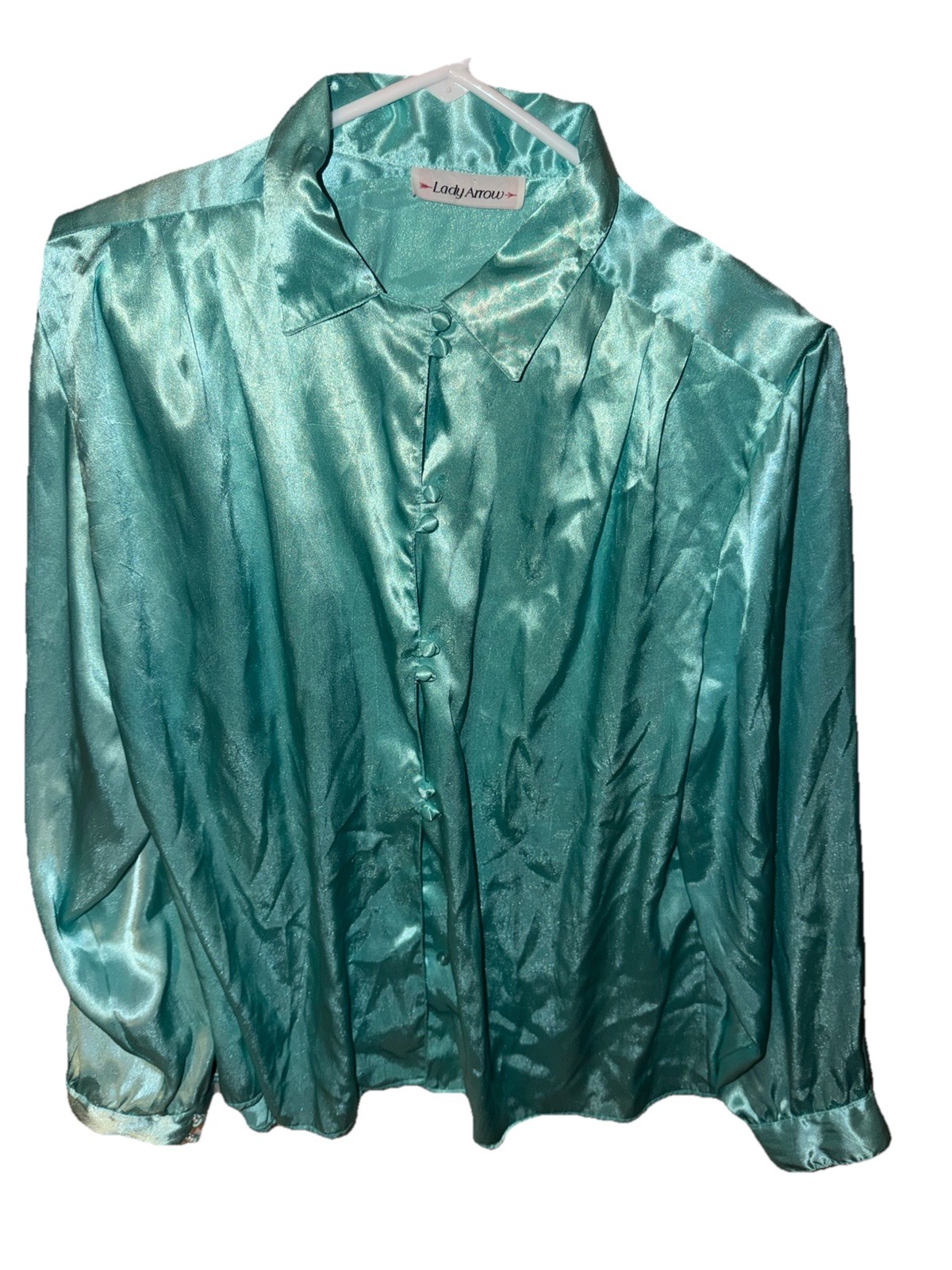 Vintage 80s Green Blouse By Lady Arrow Secretary Satin