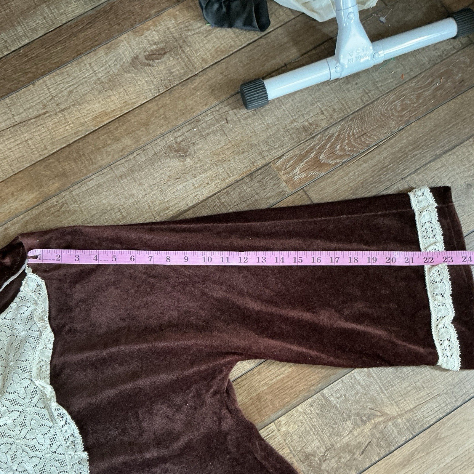 70s VINTAGE Brown Velour Maxi Kaftan Dress Lace Trim Plus Size 1X 2X Boho #2D6
