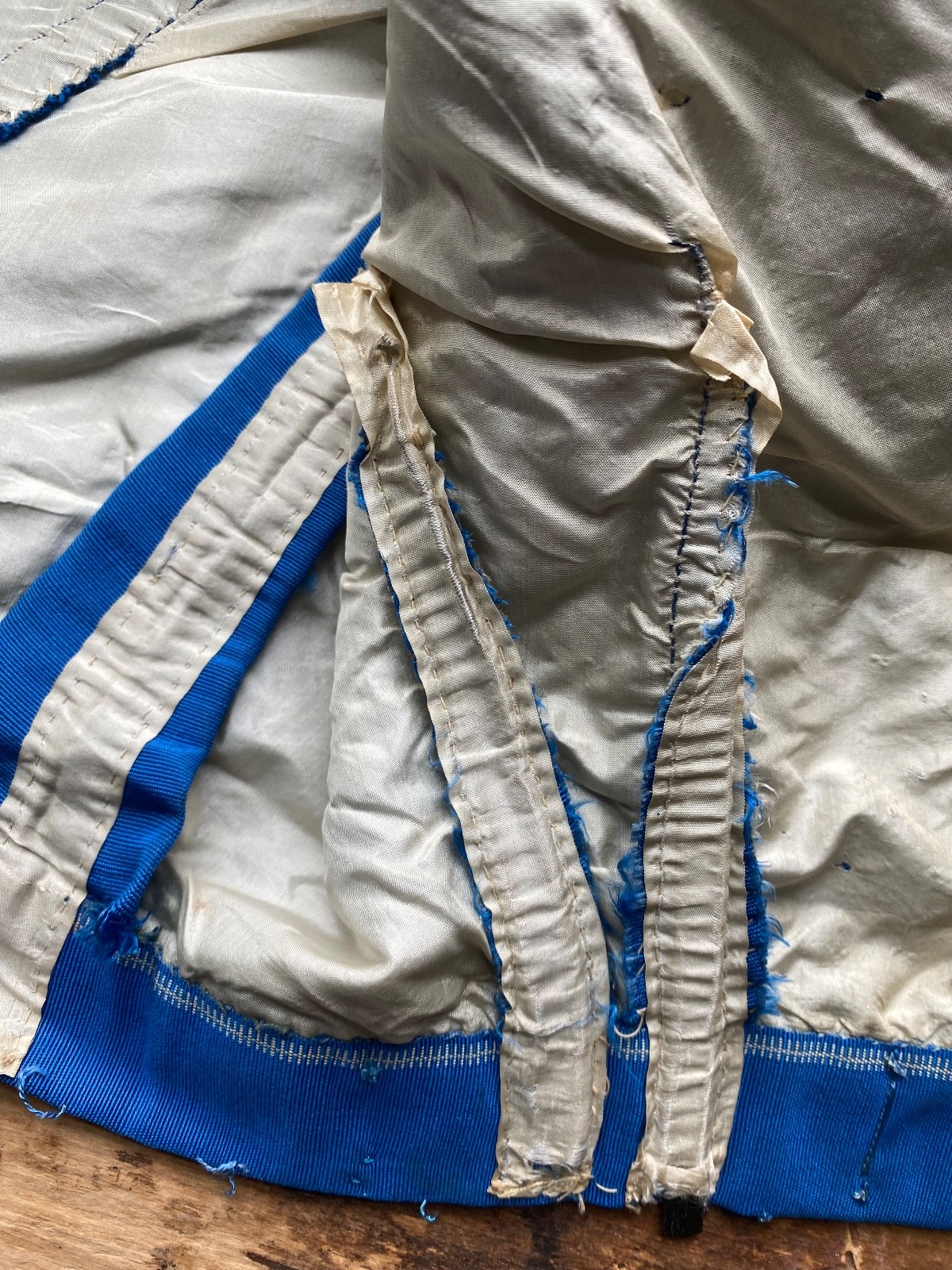 1860s Blue Bodice Civil War Era Glass Ball Buttons Antique Silk Faille