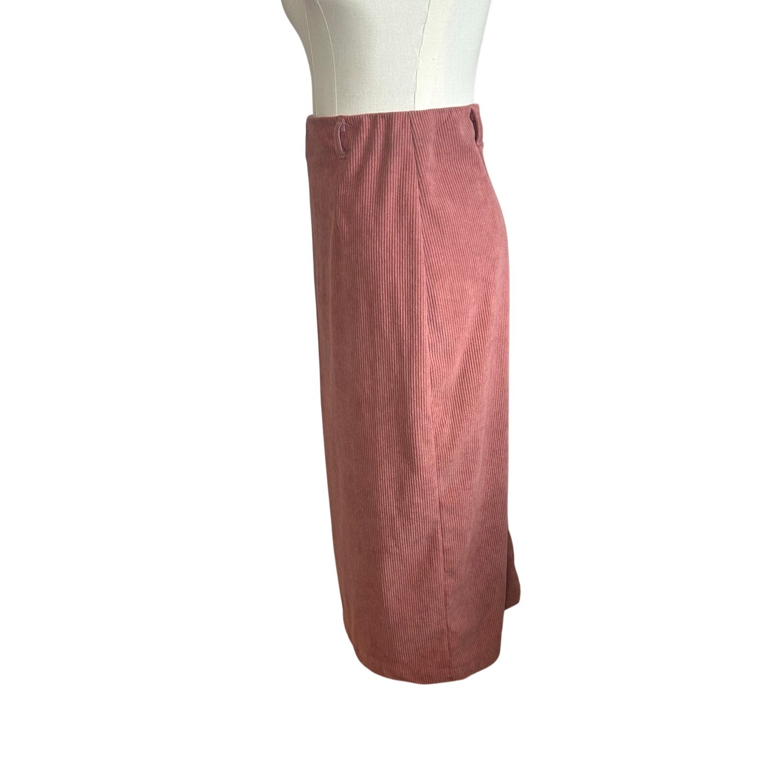 VTG 90s Mauve Thick Corduroy Midi Skirt M Grunge Minimalist Casual Cottage Boho