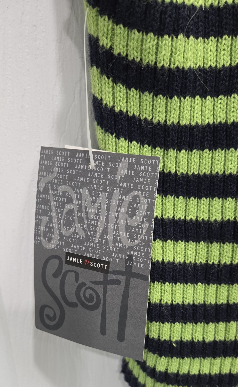Vintage Jamie Scott NWT Striped Knit Sweater Tank Top Large Lime Green Navy