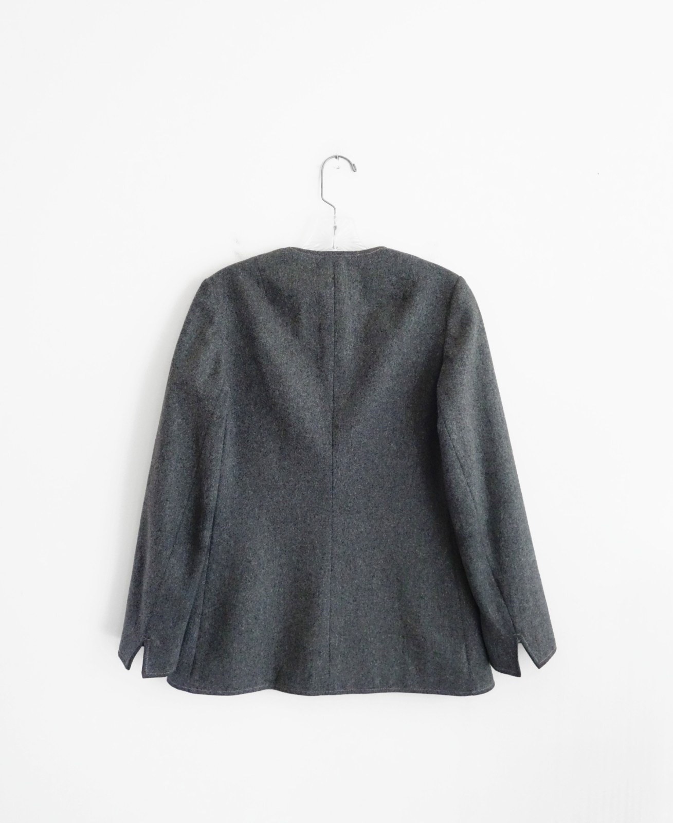 Vtg 70s Halston Three I. Magnin Grey Fleecy Wool Midi Skirt Suit est XXS 2XS 00