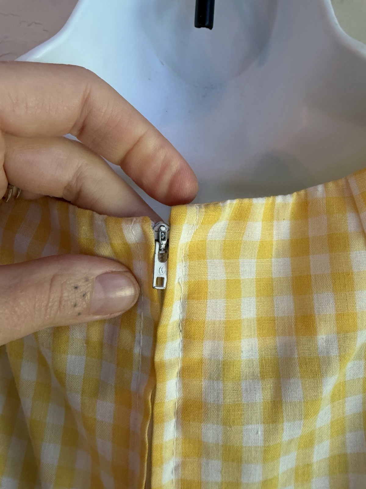 Vintage 60s 70s Handmade Gingham Ruffle Lace Up Dress S Prairie Yellow Milkmaid