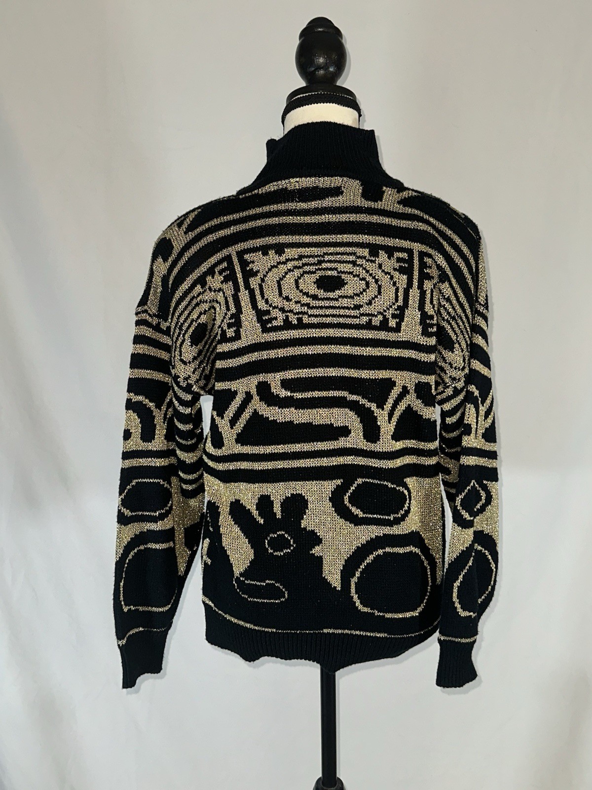 GB • Vintage Black Gold Tribal Oversized Sweater • Metallic Gladys Bagley 80s