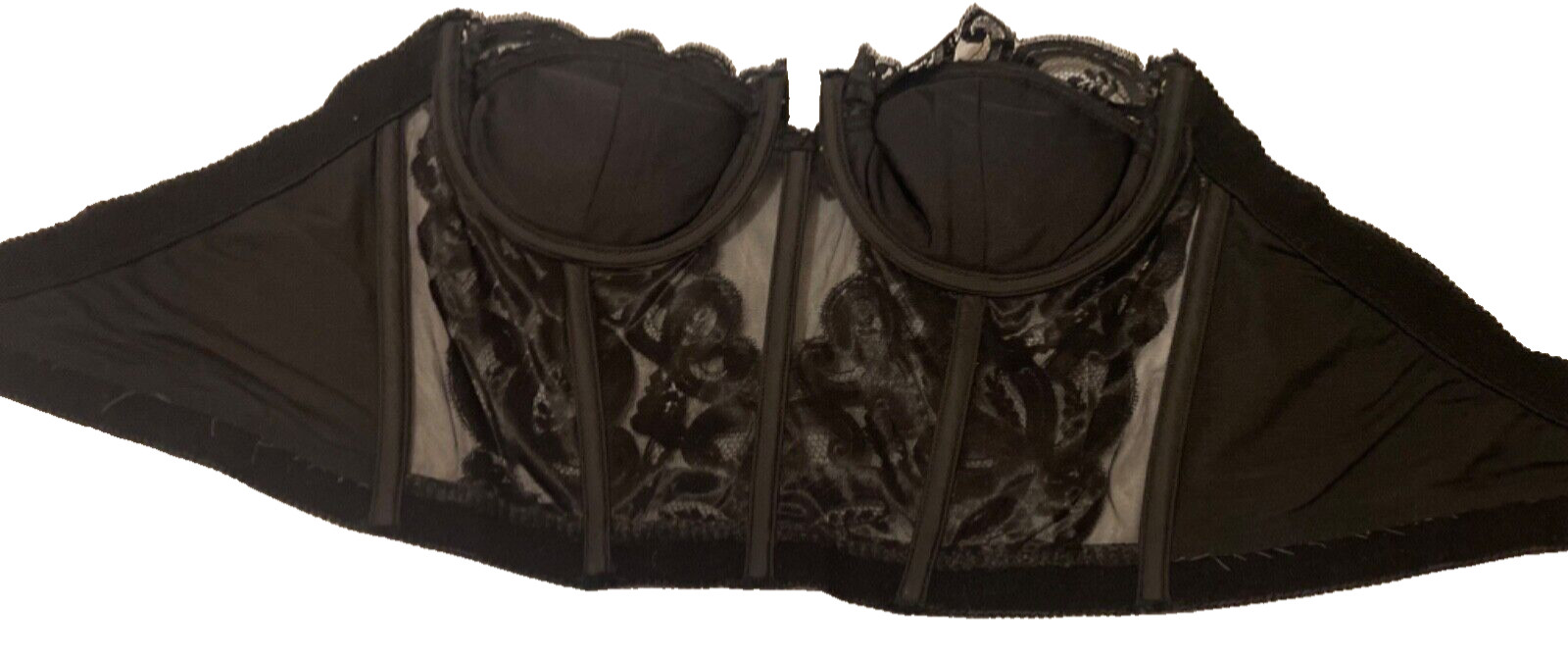 Vtg Lady Marlene Black Strapless Lace Bustier 38B Bra Corset #1288