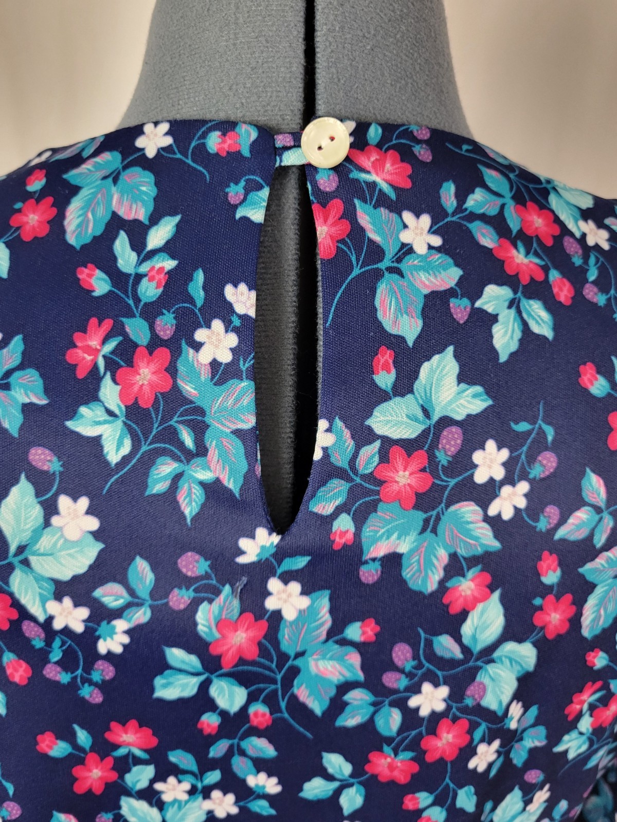 Vintage Whirlaway Blue Floral Dress w White Lace Inset & Matching Belt Size 12