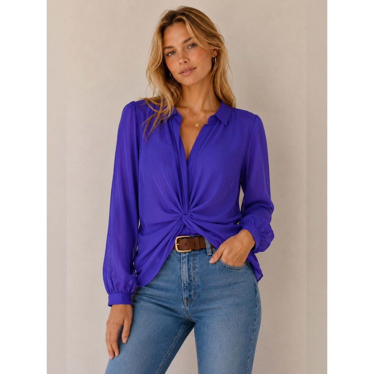 Vintage Y2K Chadwicks Purple Twist Front Sheer Blouse Large XL