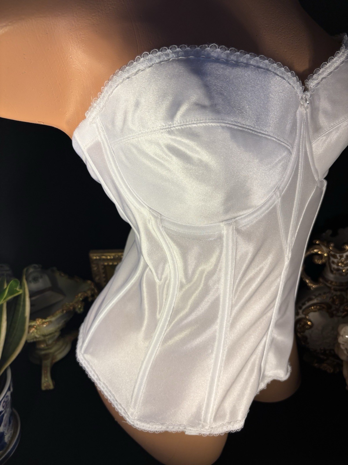Vtg Satin 4 girdle corset bra WAIST NIP GIRDLE BUSTIER BURLESQUE 42 Bustier