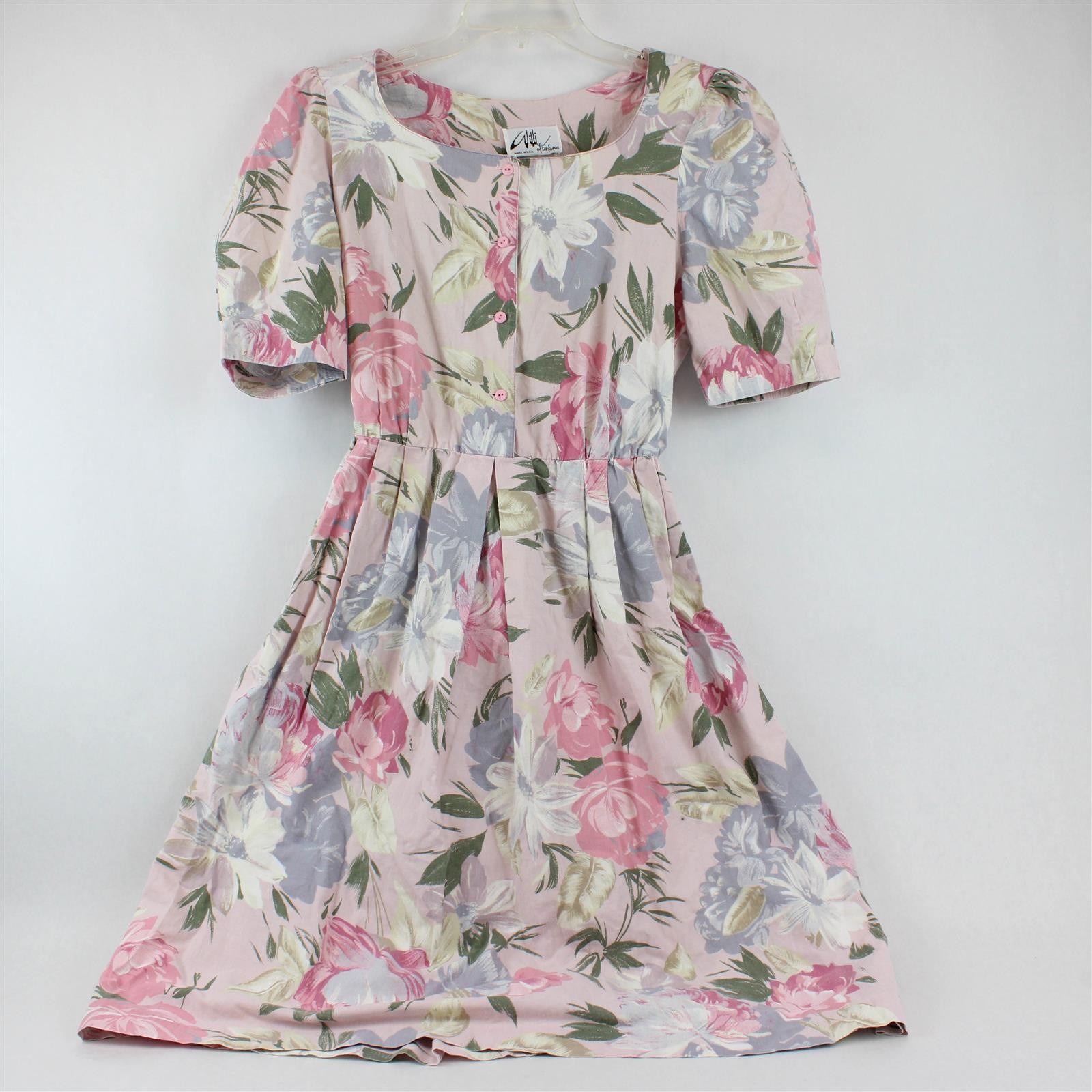 Vintage 1980s Willi of California Floral Pink A-Line Midi Dress Women’s Large