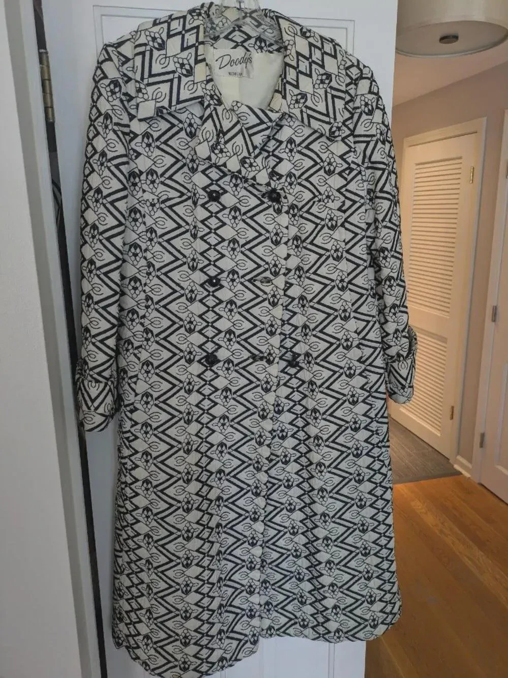 Count Romi Vintage 60s/70s Mod Coat Navy White Geometric Trapunto Matelasse M