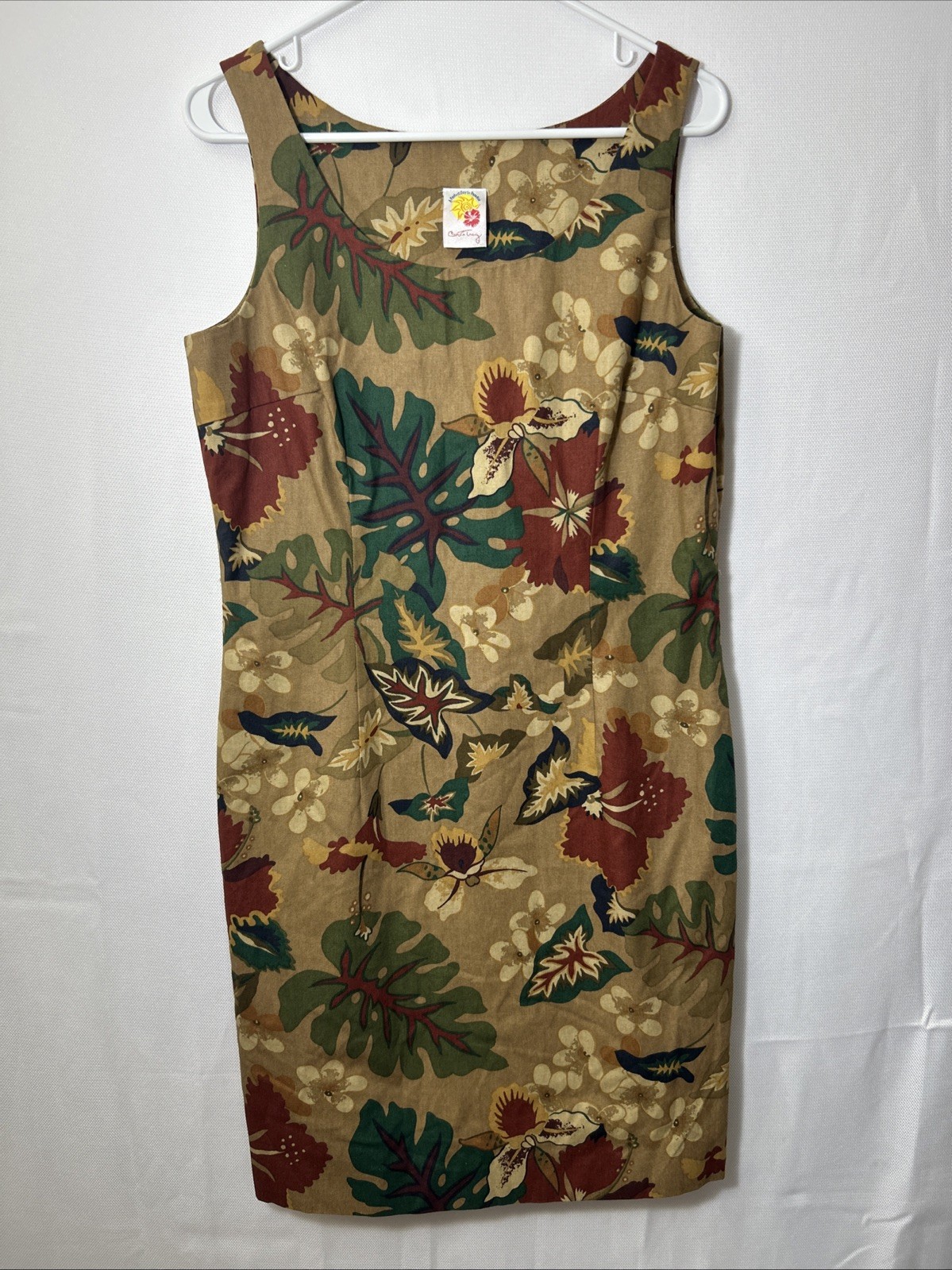Vintage A Perfect Day In Paradise Hawaiian Tropical Cotton Sheath Dress USA 10