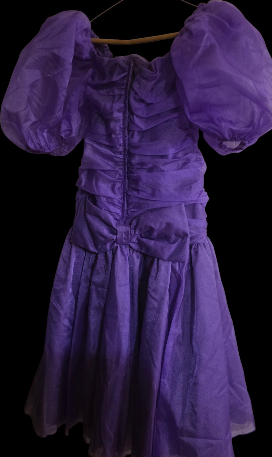 Vtg 80’s Purple Puffed Sleeve Prom Formal Party Dress Big Bow Custom 30″ Bust