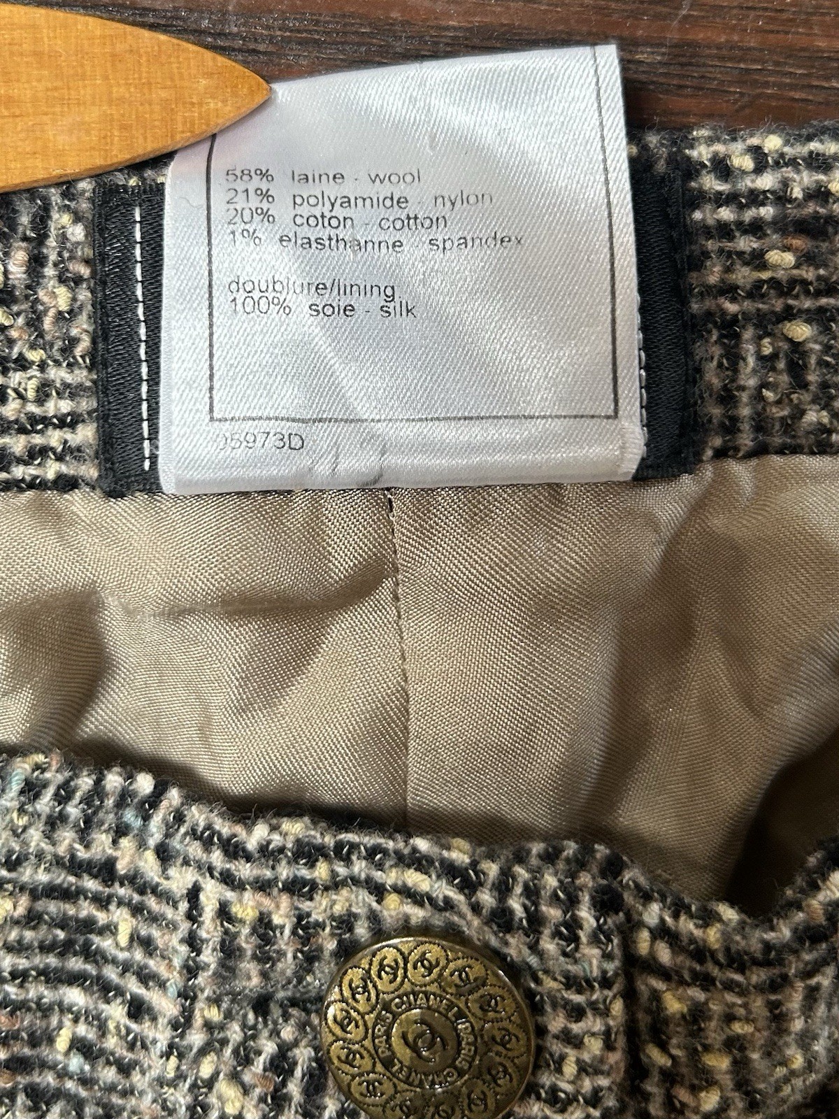 Vintage Chanel Tweed Wide Leg Trousers Wool Blend Silk Lining