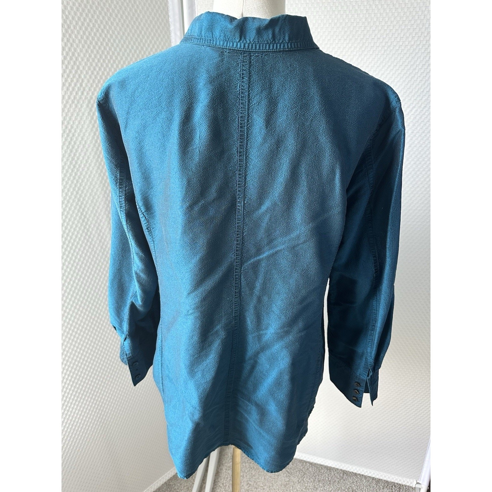 Chicos Vintage Silk Turquoise Blue Button Up Tunic Shirt Long Sleeve Sz 1 Large
