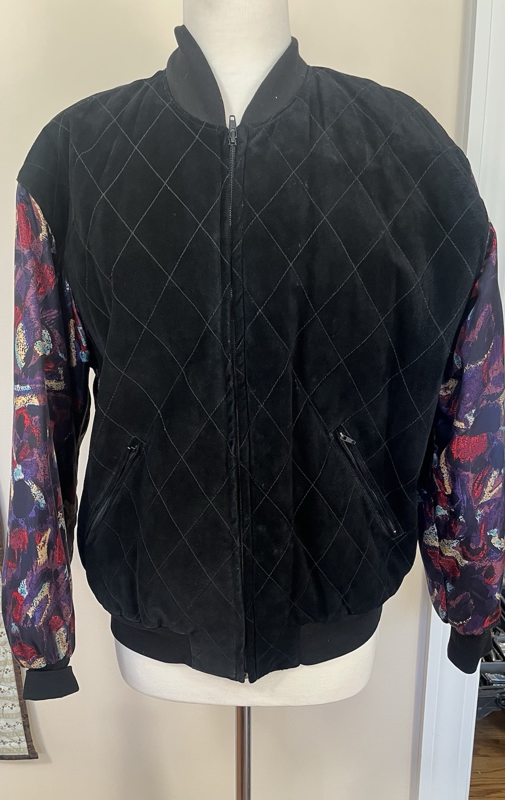 Vintage Women’s Fall Winter Jacket Coat Leather And Silk Purple Size Medium