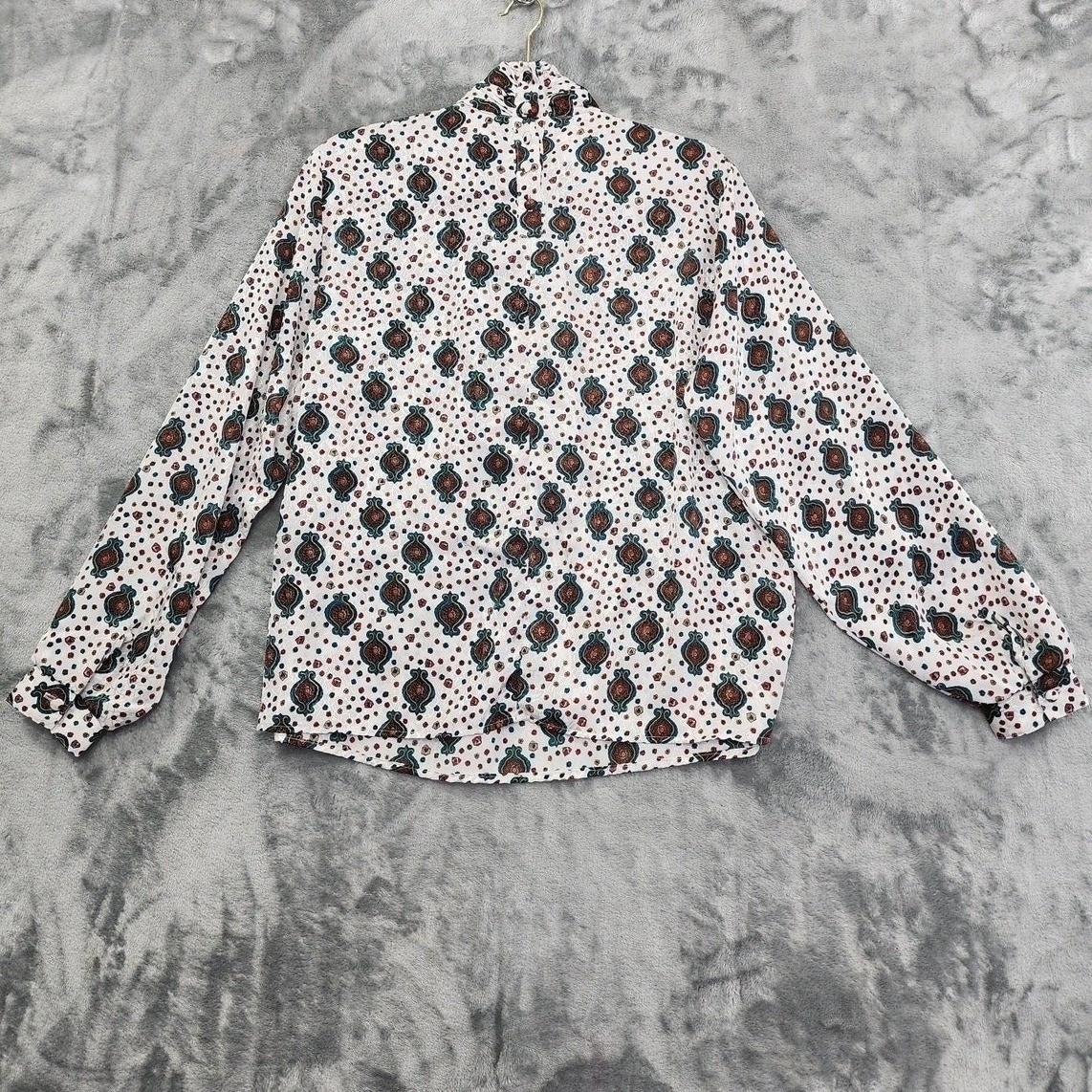 Vintage Notations Top Womens M Multicolor Printed Brocade High Neck Long Sleeve