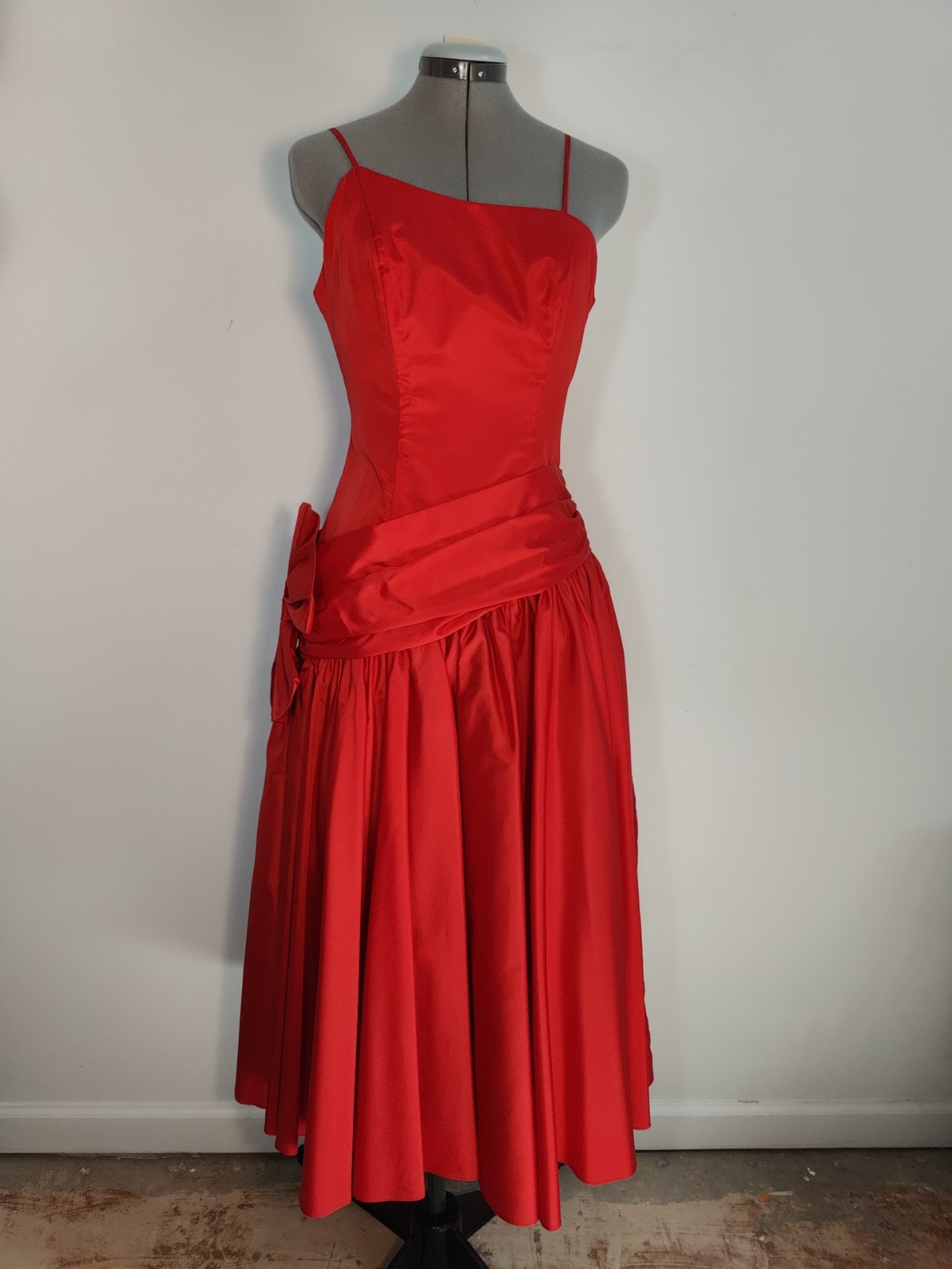 Vtg 80s Prom Dress Red Satin Sleeveless Bow Formal Party Sz M ILGWU